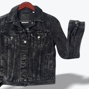 Levi's Premium Denim Trucker Jacket Y2K Black Distressed Wash Mallcore Womens XS